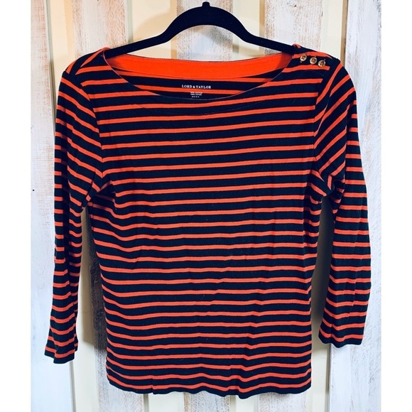 Lord & Taylor Tops - Lord & Taylor Nautical Stripe Boat Neck Top